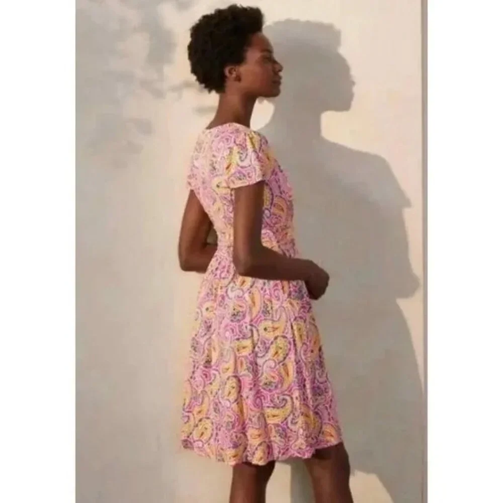 🆕 BODEN Evangeline V-Neck Belted Paisley Print Jersey Dress 4 - Picture 3 of 11